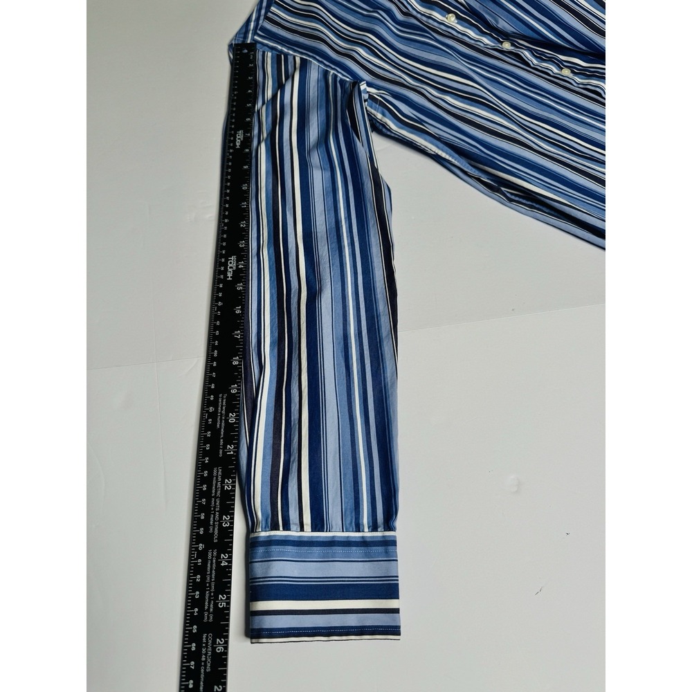 Polo Ralph Lauren Mens Long Sleeve Shirt 16 L VTG Estate Custom Fit Blue Stripes - Picture 4 of 6